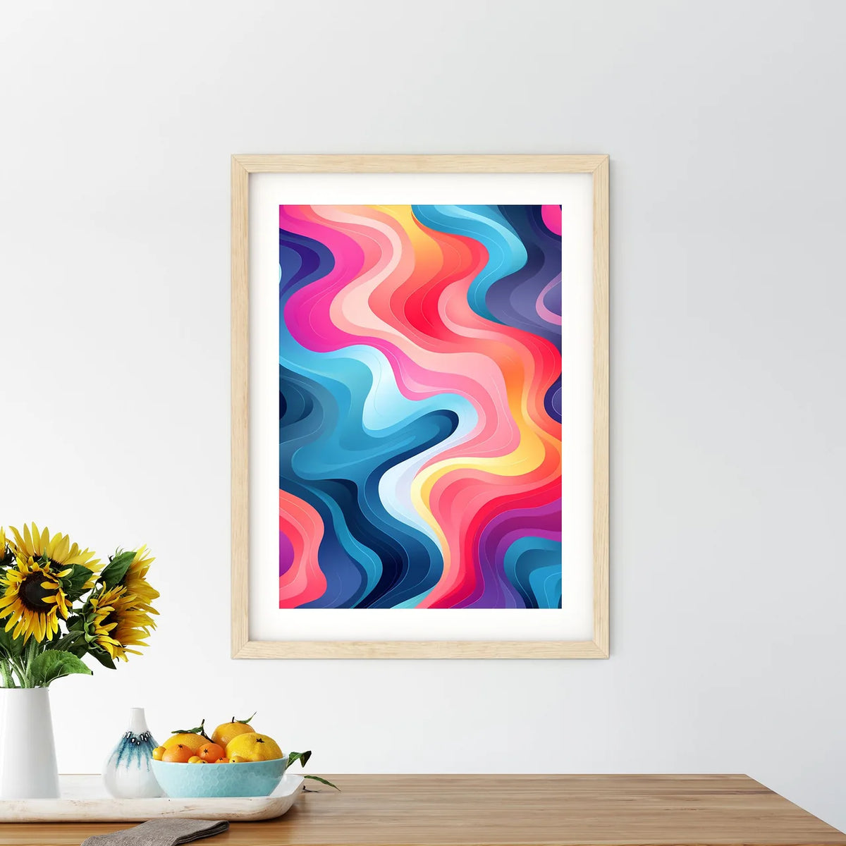 Colorful Background With Wavy Lines Art Prin - Kitchen Hangings