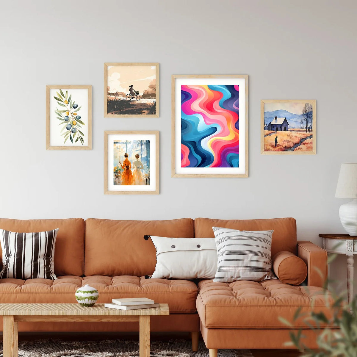 Colorful Background With Wavy Lines Art Prin Framed Print