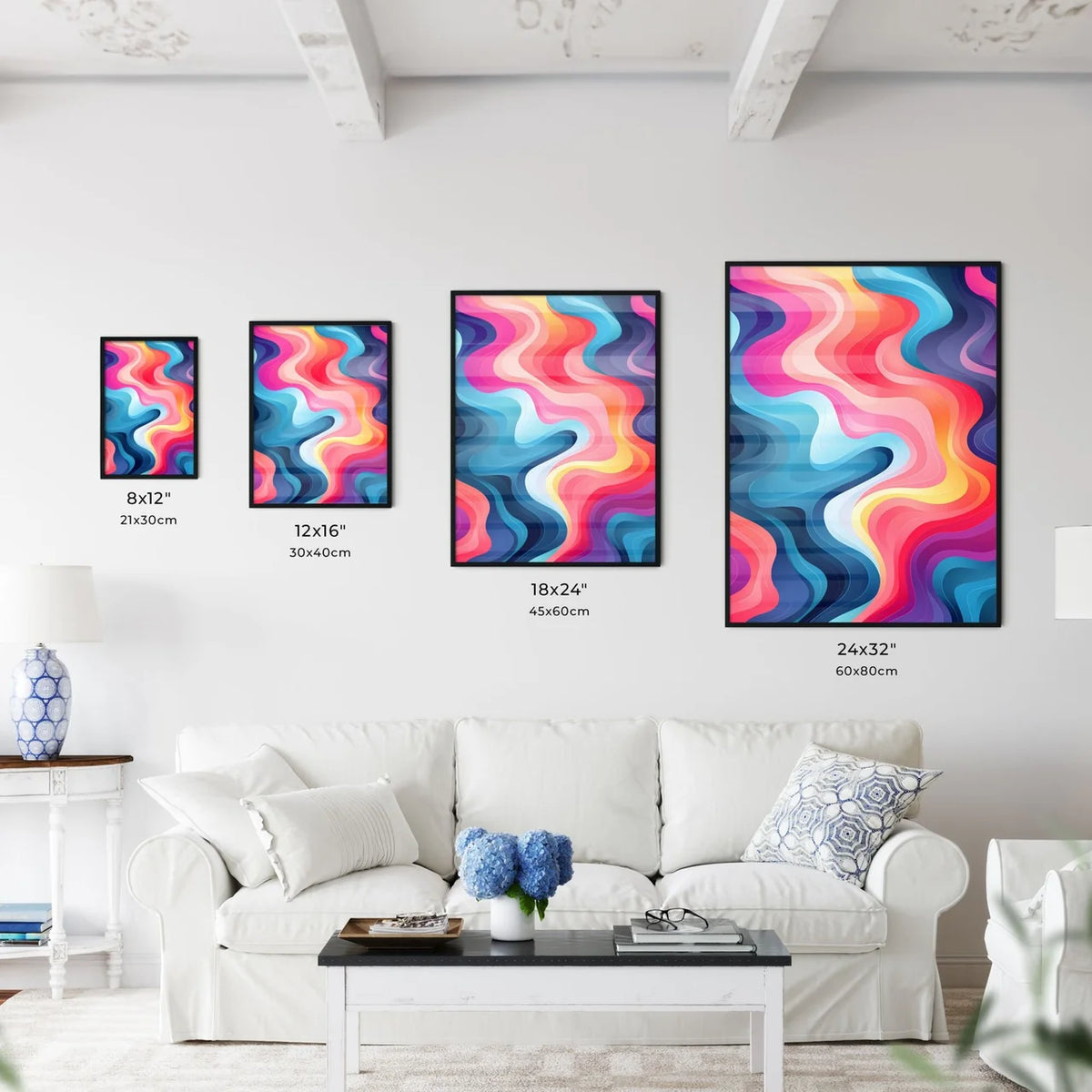 Colorful Background With Wavy Lines Art Prin Wall Art