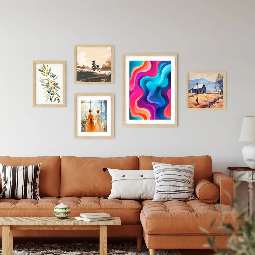 Colorful Background With Wavy Lines Art Prin Framed Print