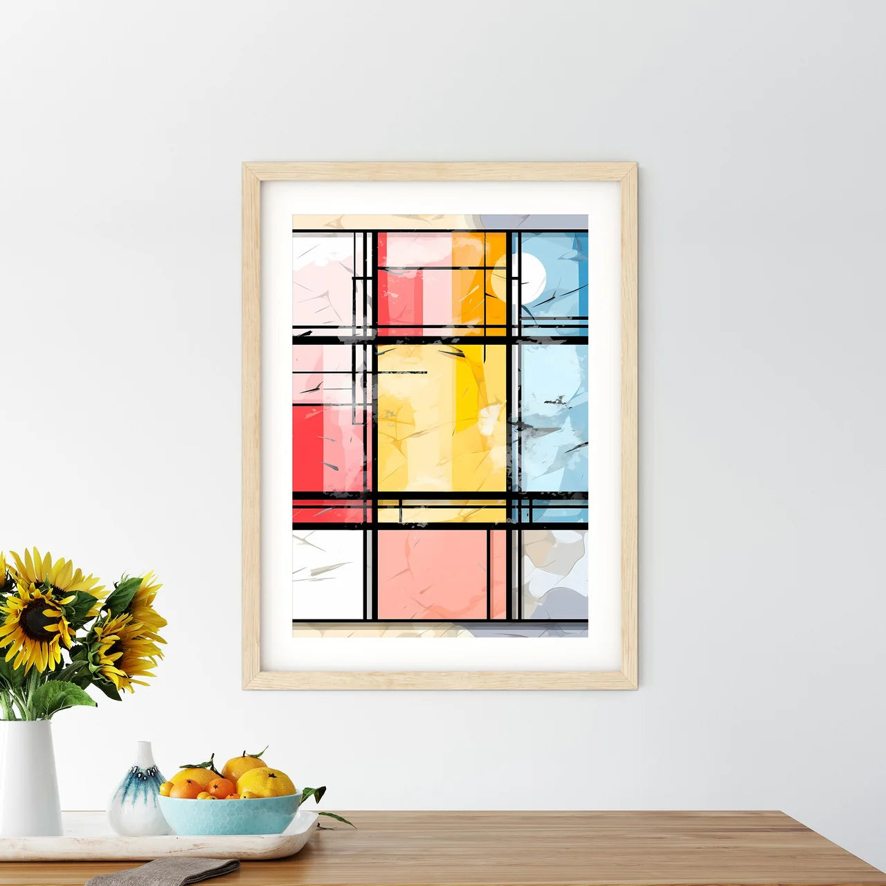 Colorful Squares With Black Lines Art Prin - Kitchen Hangings