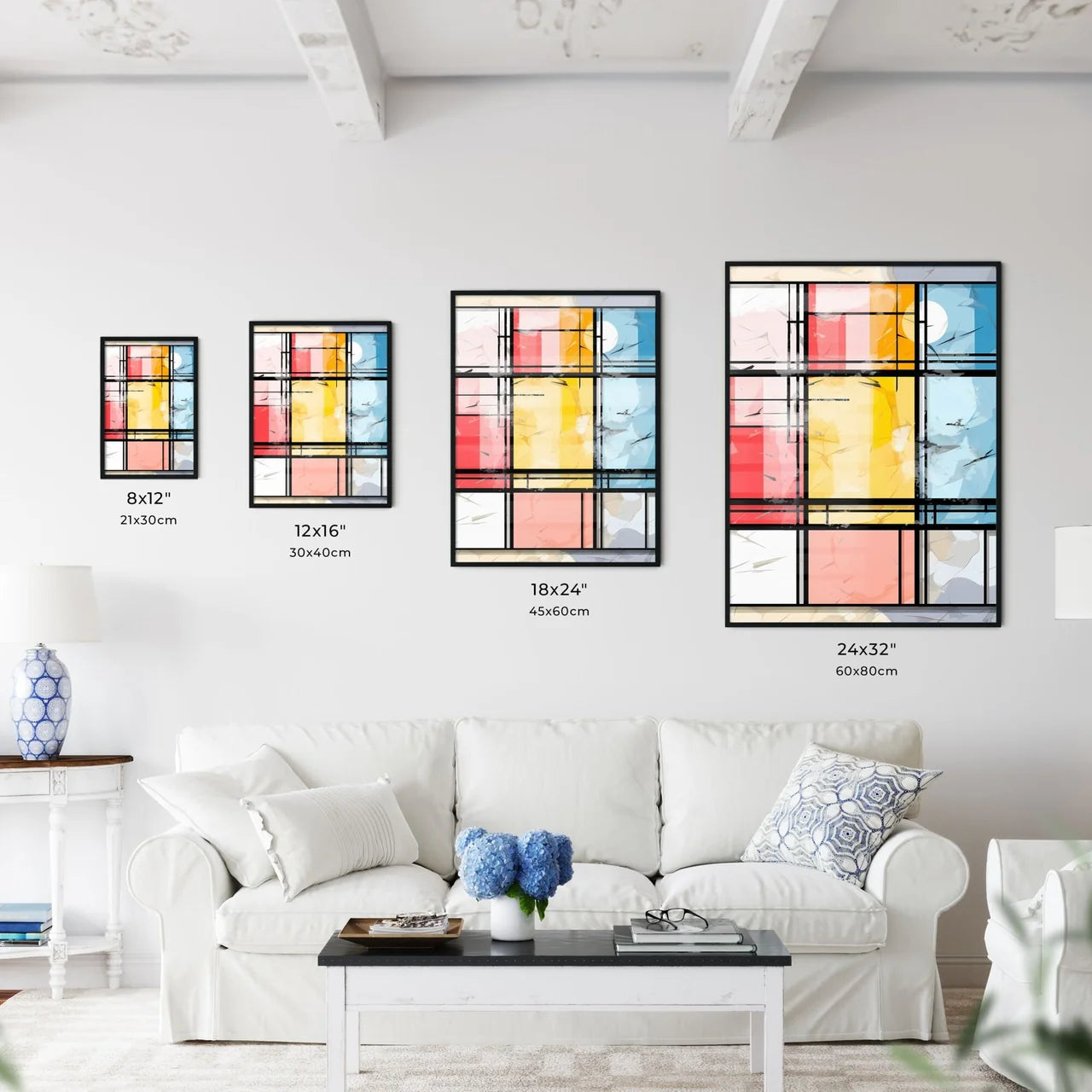 Colorful Squares With Black Lines Art Prin Wall Art