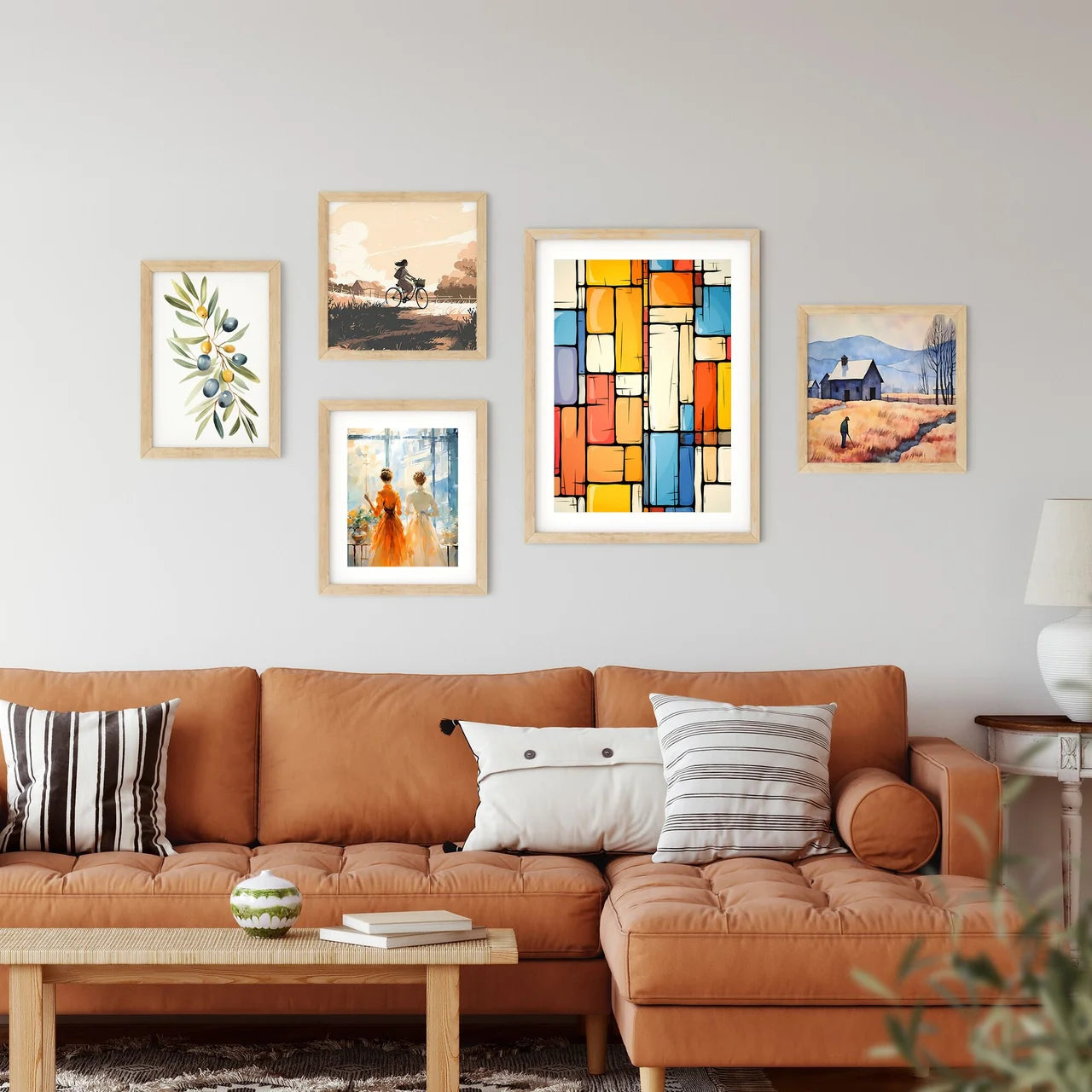 Colorful Rectangular Shapes On A White Backg Framed Print