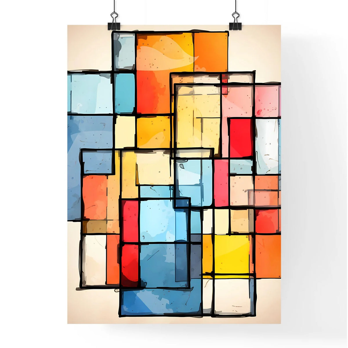 Colorful Squares With Black Lines Art Prin Poster