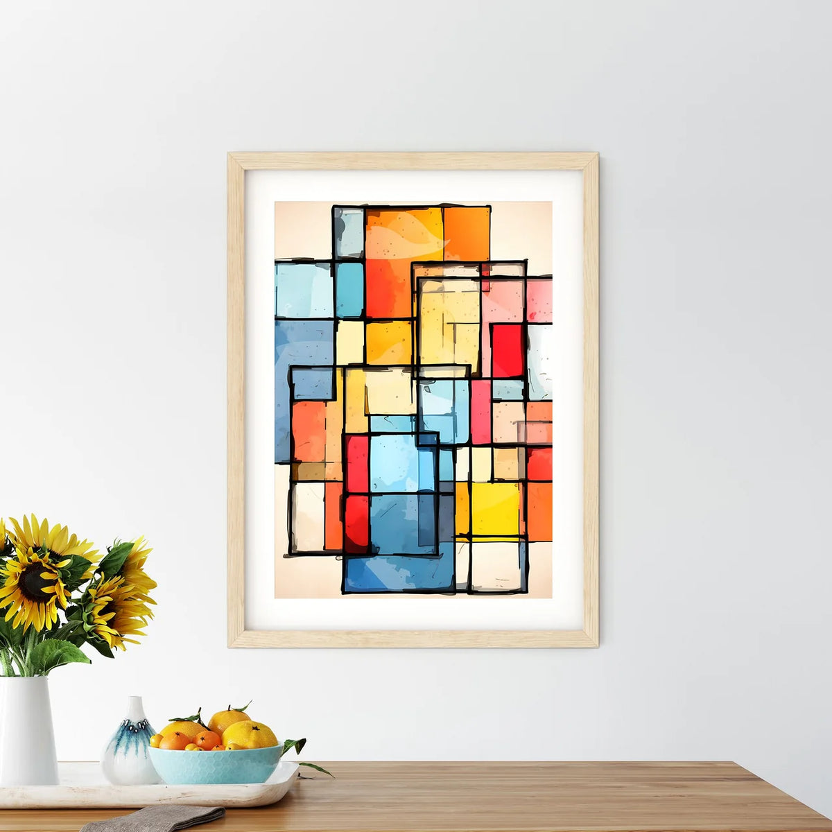 Colorful Squares With Black Lines Art Prin - Kitchen Hangings