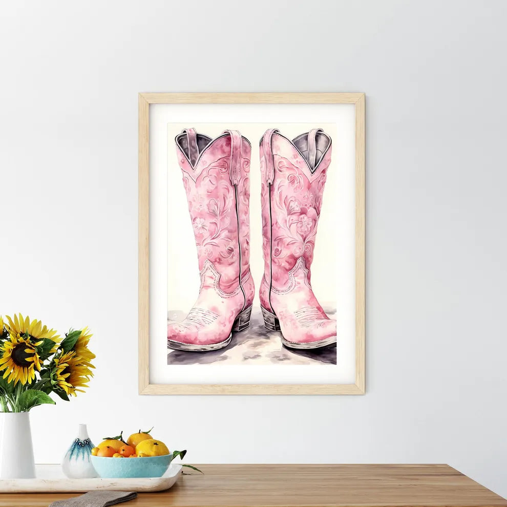 Pair Of Pink Cowboy Boots Art Prin - Kitchen Hangings