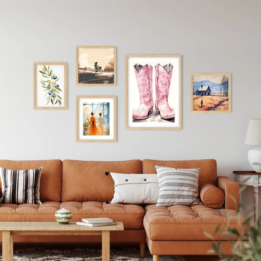 Pair Of Pink Cowboy Boots Art Prin Framed Print