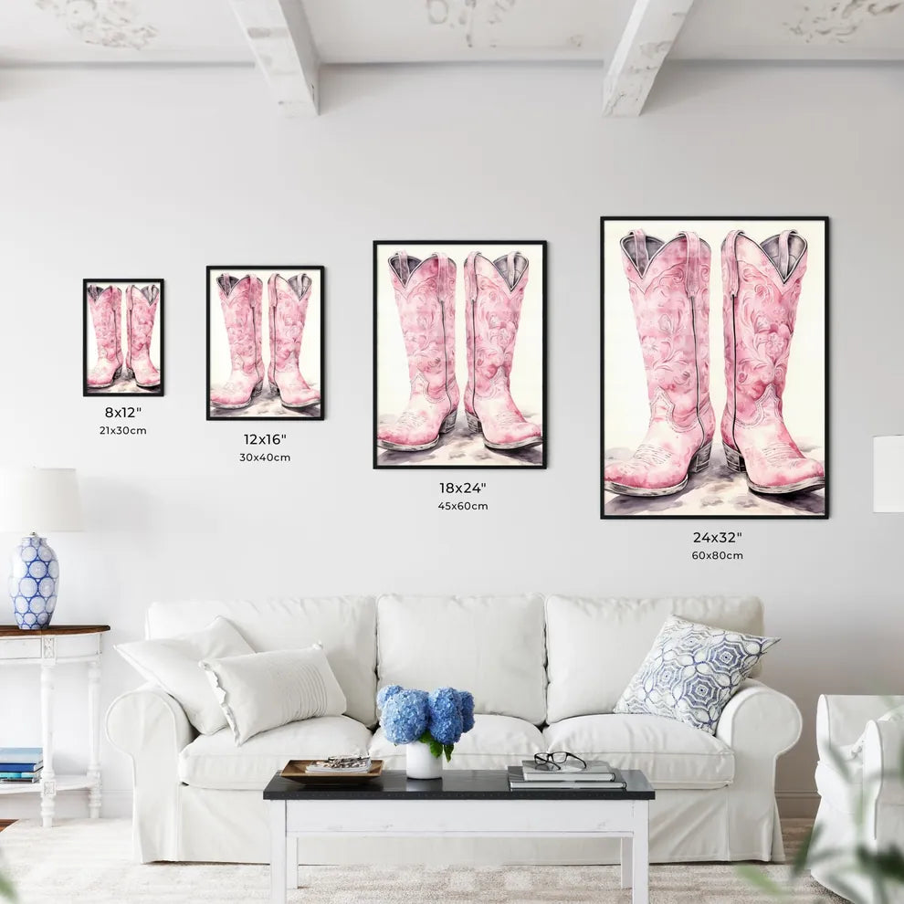 Pair Of Pink Cowboy Boots Art Prin Wall Art