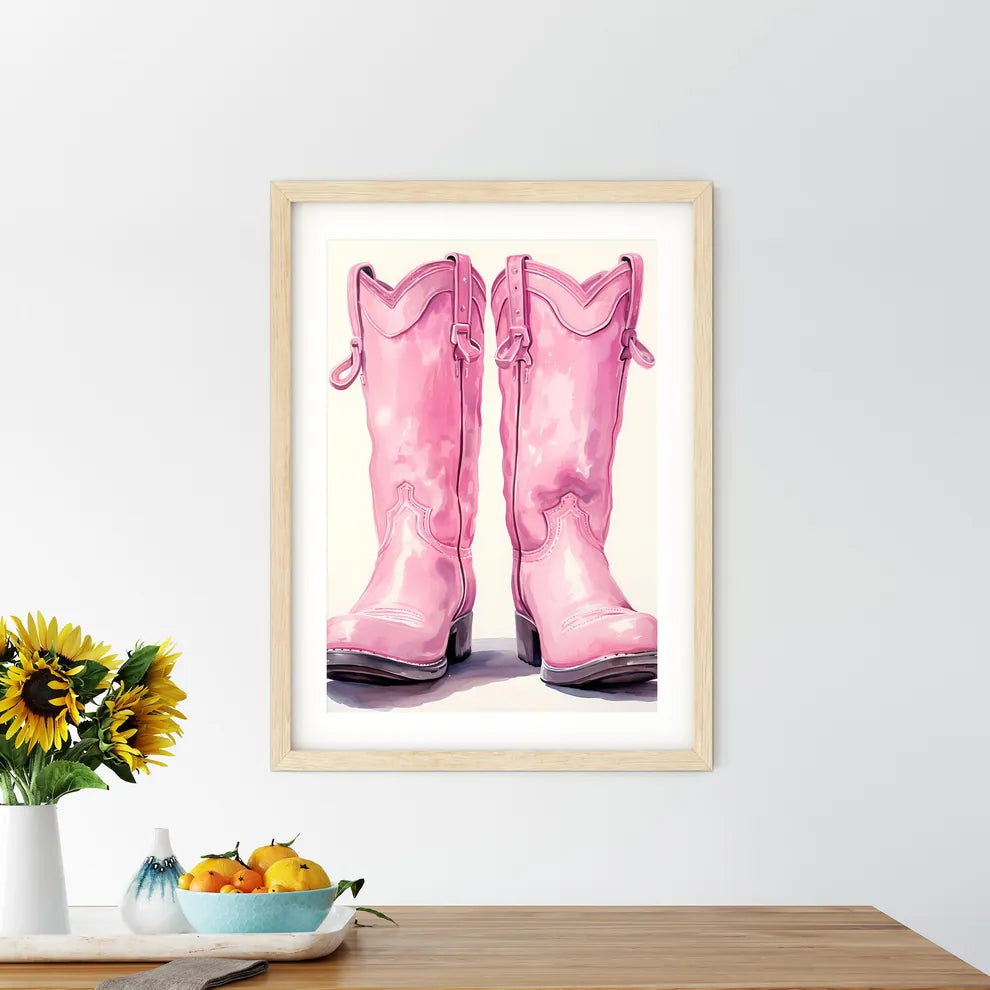Pair Of Pink Cowboy Boots Art Prin - Kitchen Hangings