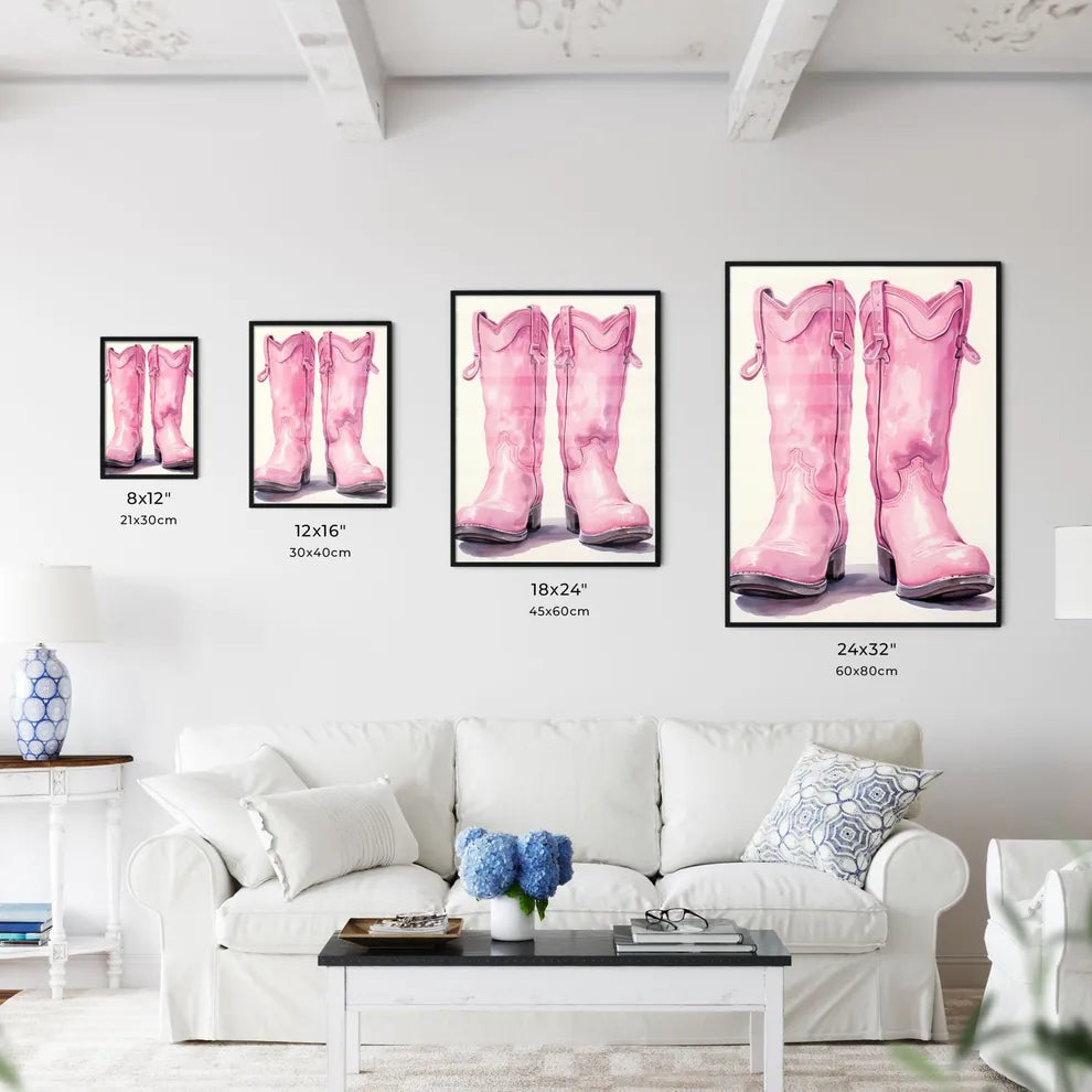 Pair Of Pink Cowboy Boots Art Prin Wall Art
