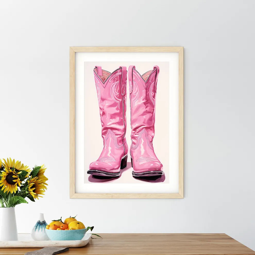 Pair Of Pink Cowboy Boots Art Prin - Kitchen Hangings