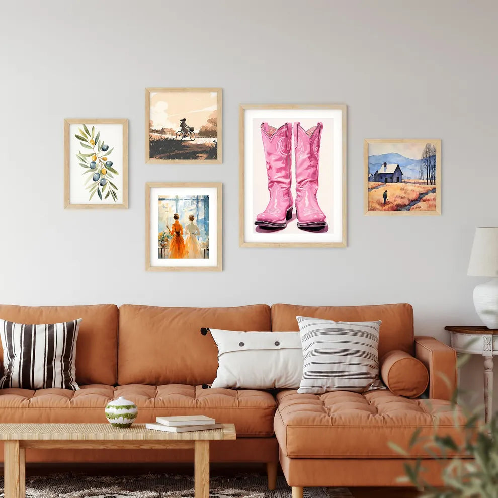 Pair Of Pink Cowboy Boots Art Prin Framed Print