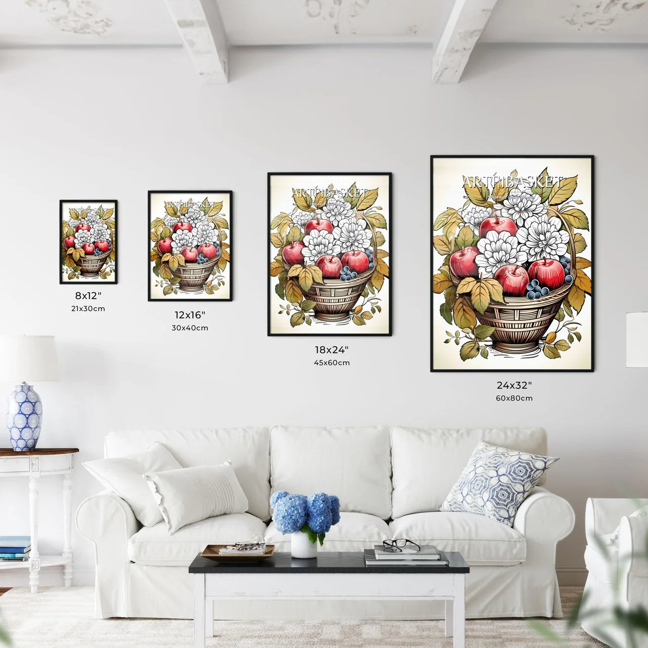 Basket Of Apples And Flowers Art Prin - Kitchen Hangings