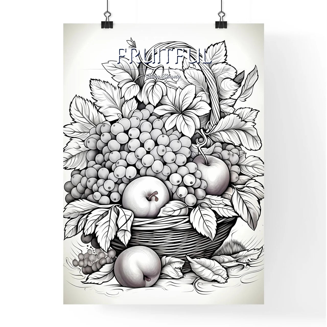 Basket Of Fruit With Leaves And Grapes Art P Poster