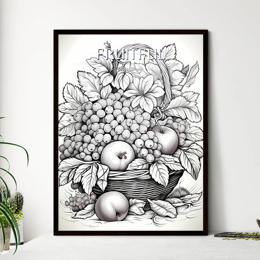 Basket Of Fruit With Leaves And Grapes Art P - Framed Art Print