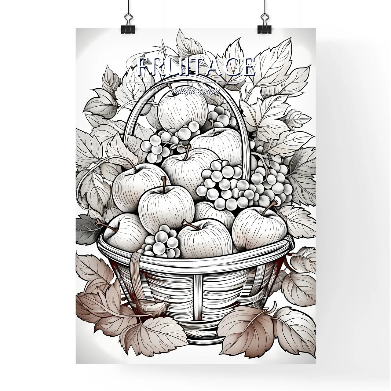 Basket Of Fruit And Leaves Art Prin Poster