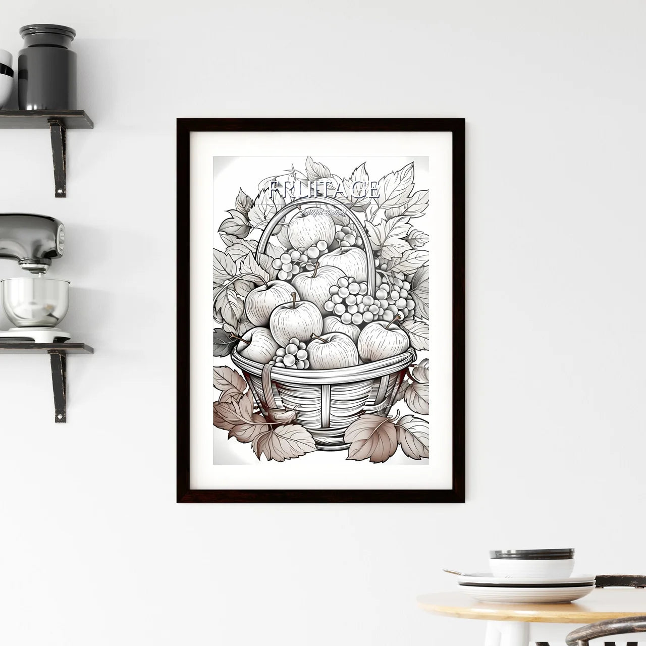Basket Of Fruit And Leaves Art Prin Framed Print