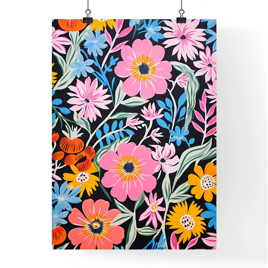 Colorful Floral Pattern On A Black Backgroun Poster