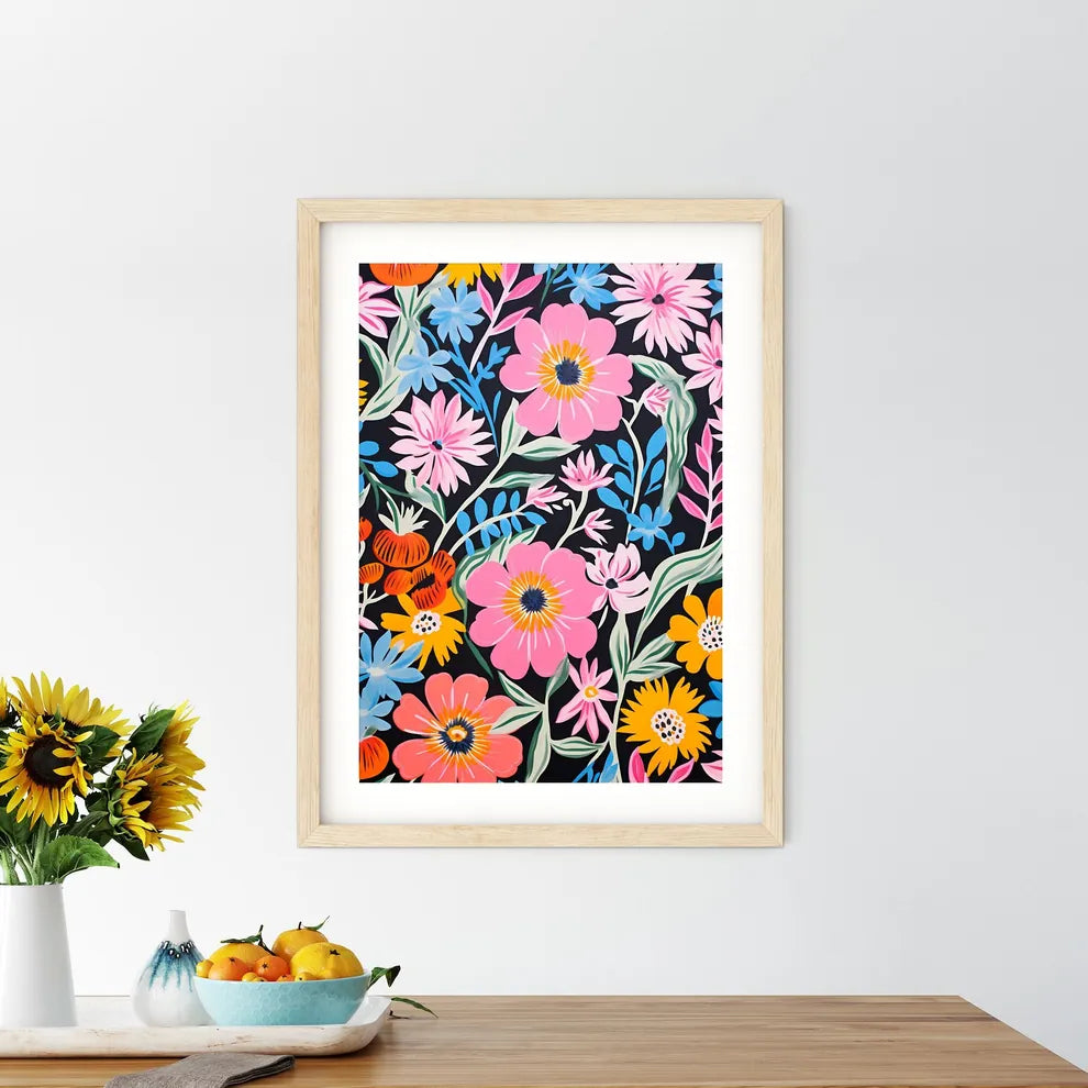 Colorful Floral Pattern On A Black Backgroun - Kitchen Hangings