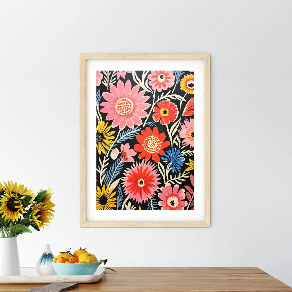 Painting Of Flowers On A Black Background Ar - Kitchen Hangings