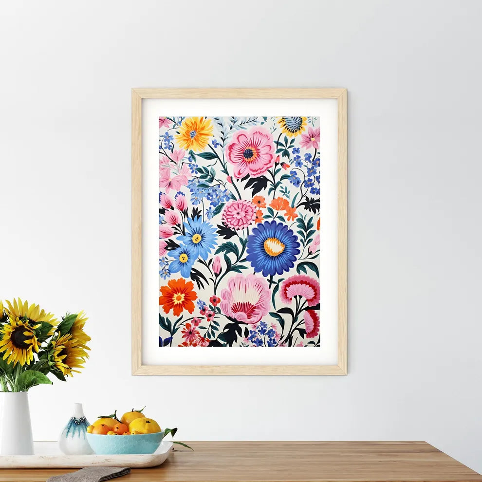 Colorful Flower Painting On A White Surface  - Kitchen Hangings