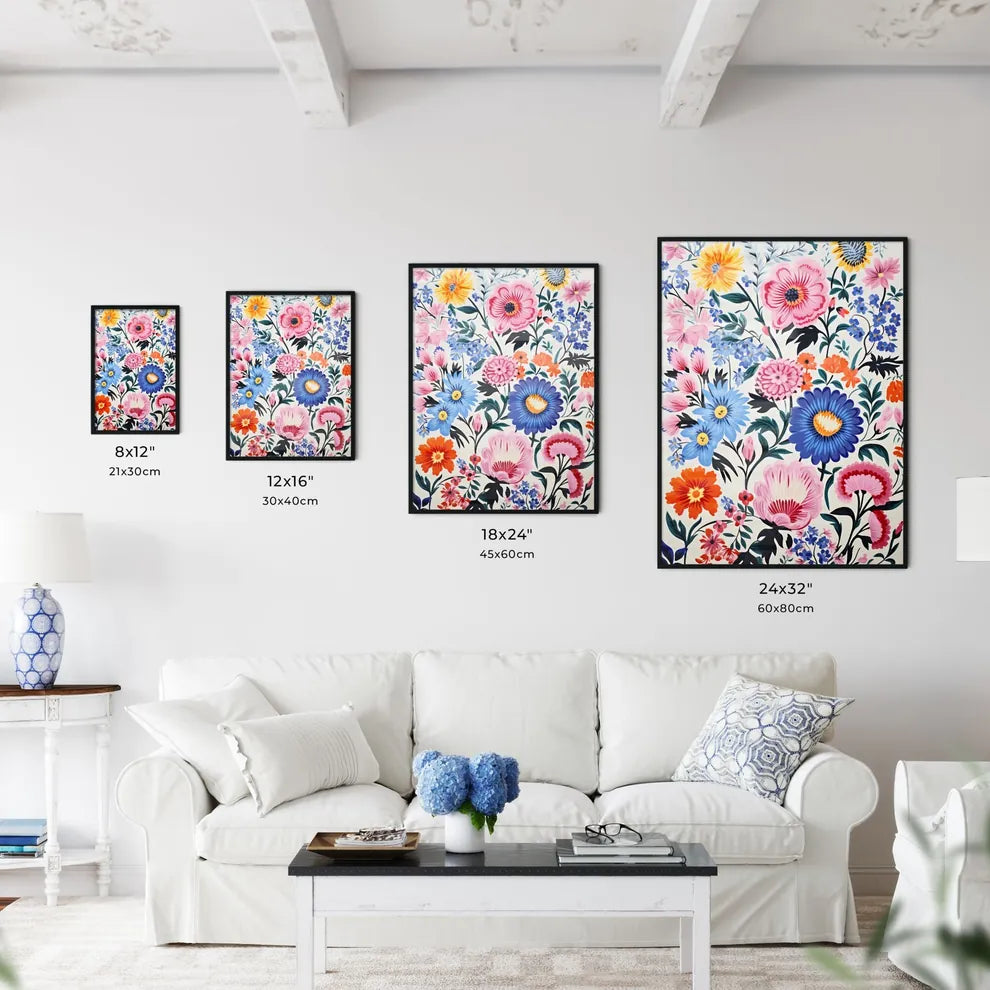Colorful Flower Painting On A White Surface  Wall Art