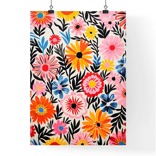 Colorful Flower Pattern On A White Surface A Poster