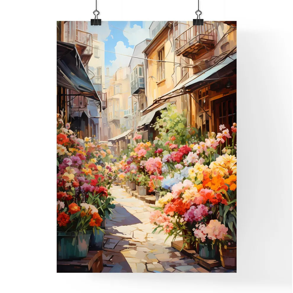 Street With Flowers In Pots Art Print Poster
