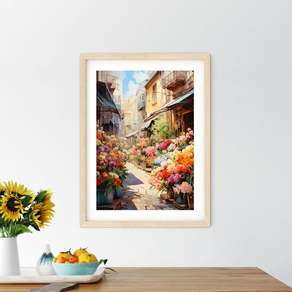 Street With Flowers In Pots Art Print Size Chart
