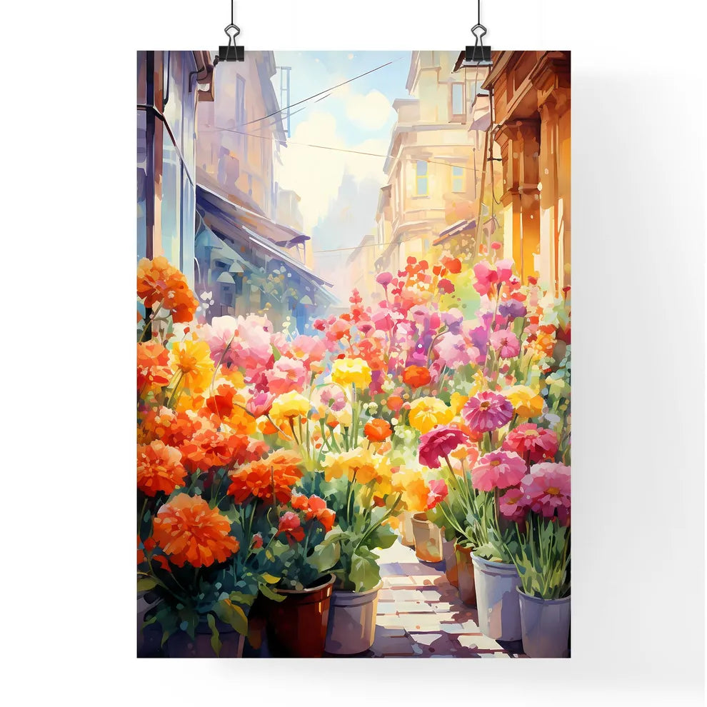 Colorful Flowers In A Street Art Print Poster