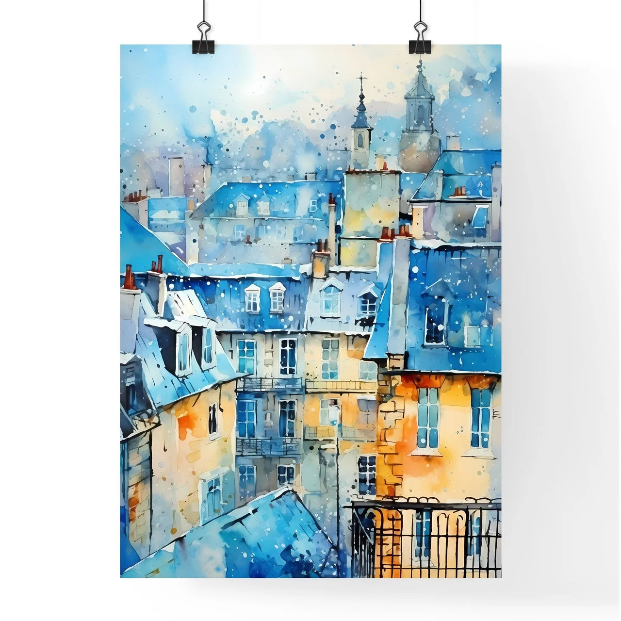 Watercolor Of A City Art Print Poster
