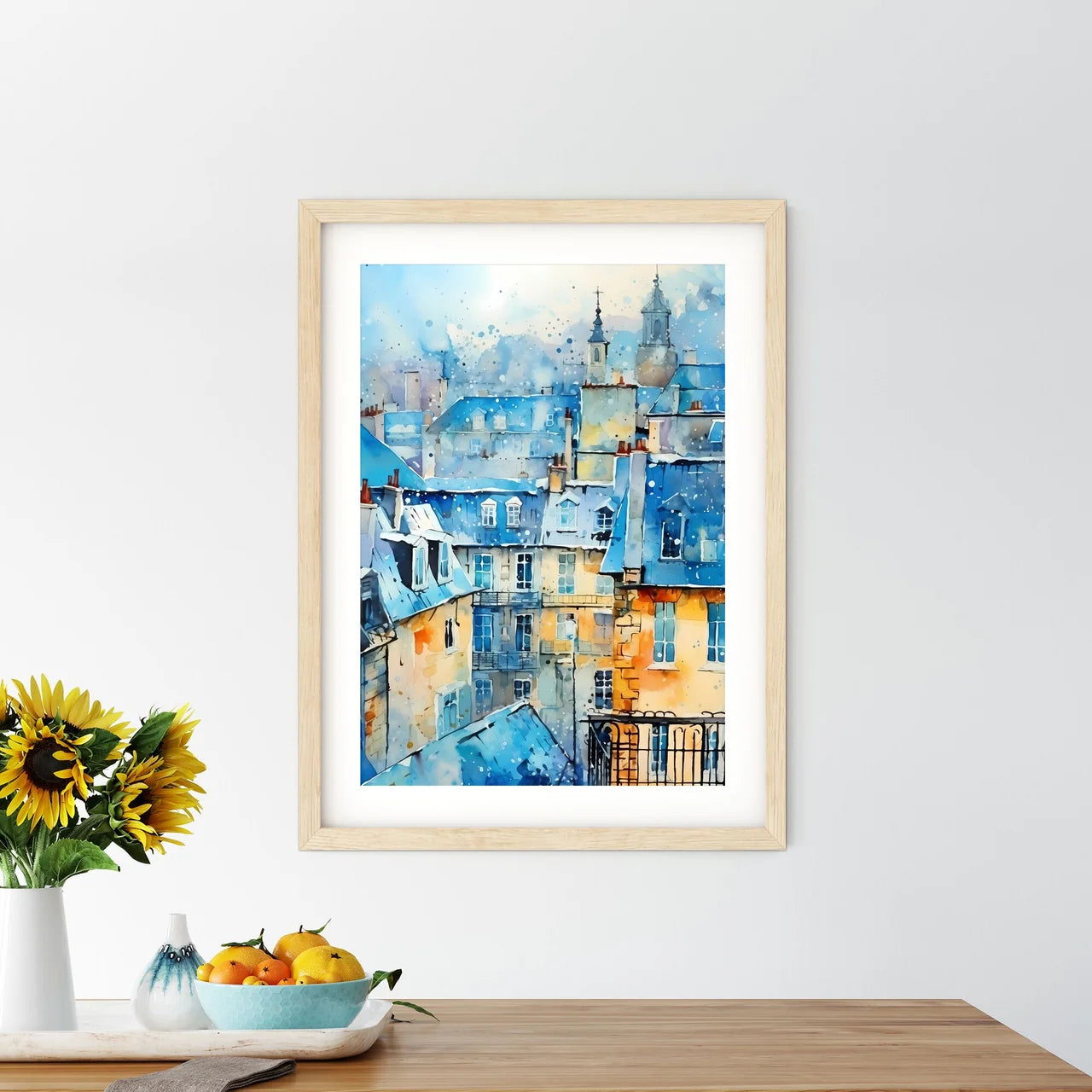 Watercolor Of A City Art Print Size Chart