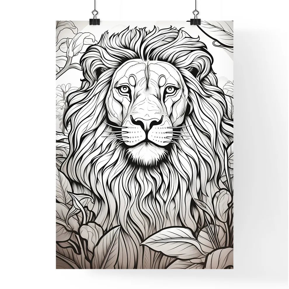 Lion With Long Mane And Leave Poster