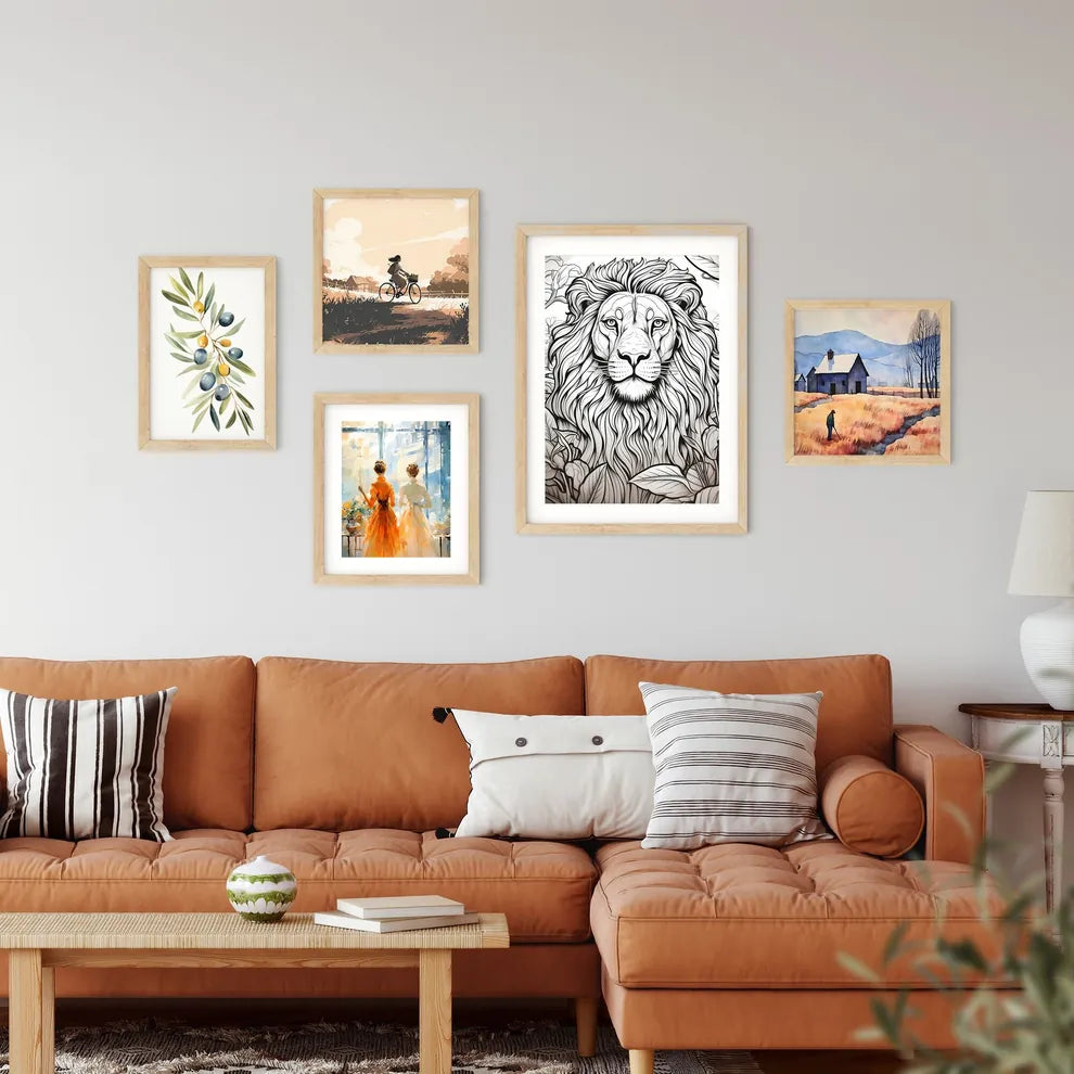 Lion With Long Mane And Leave Framed Print