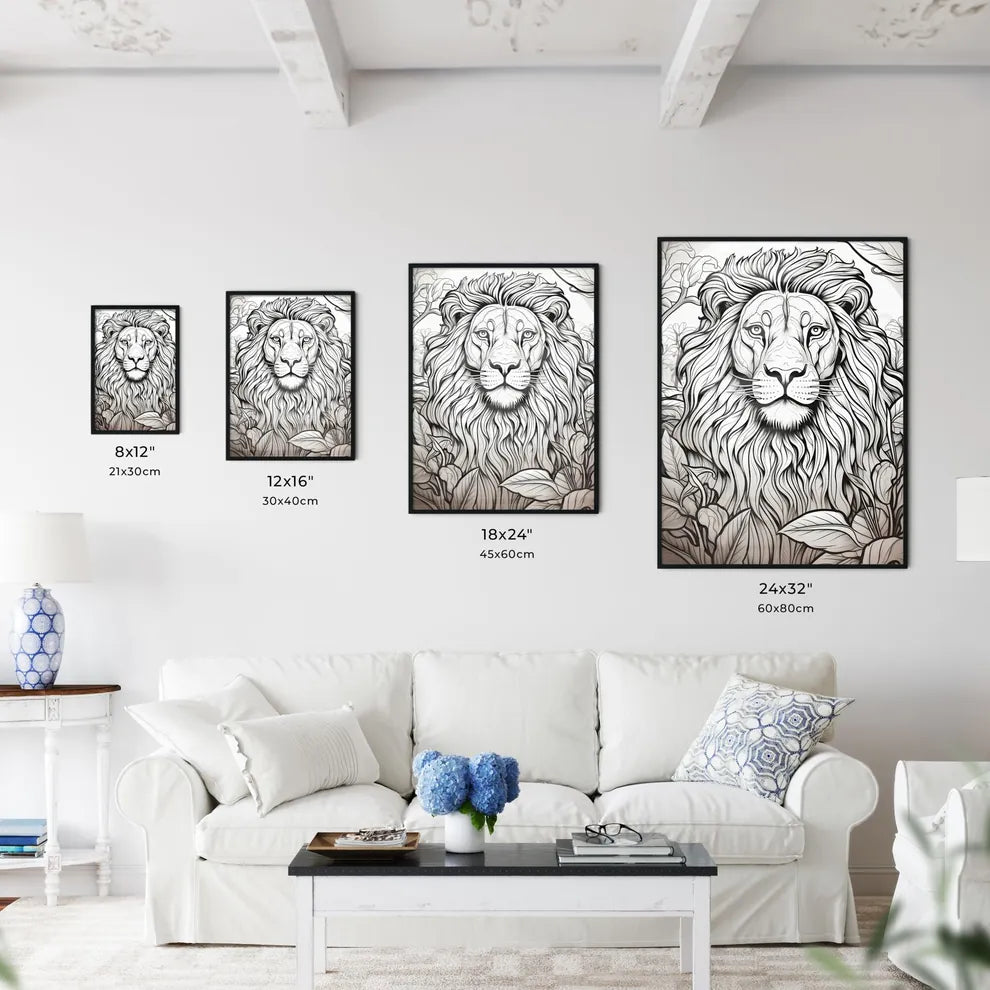 Lion With Long Mane And Leave Art Print