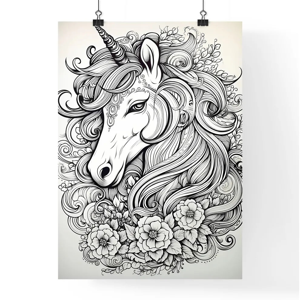 Drawing Of A Unicorn With Flo Poster
