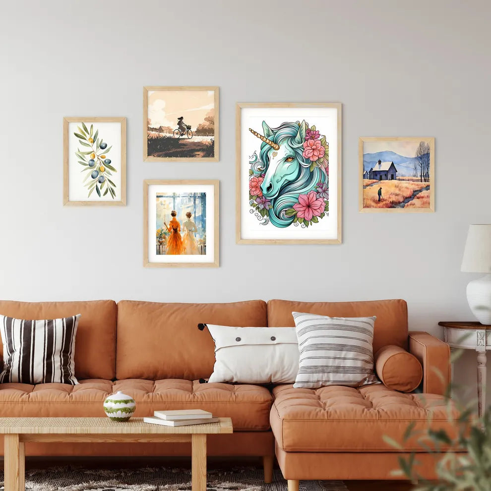 Unicorn With Flowers And Leav Framed Print