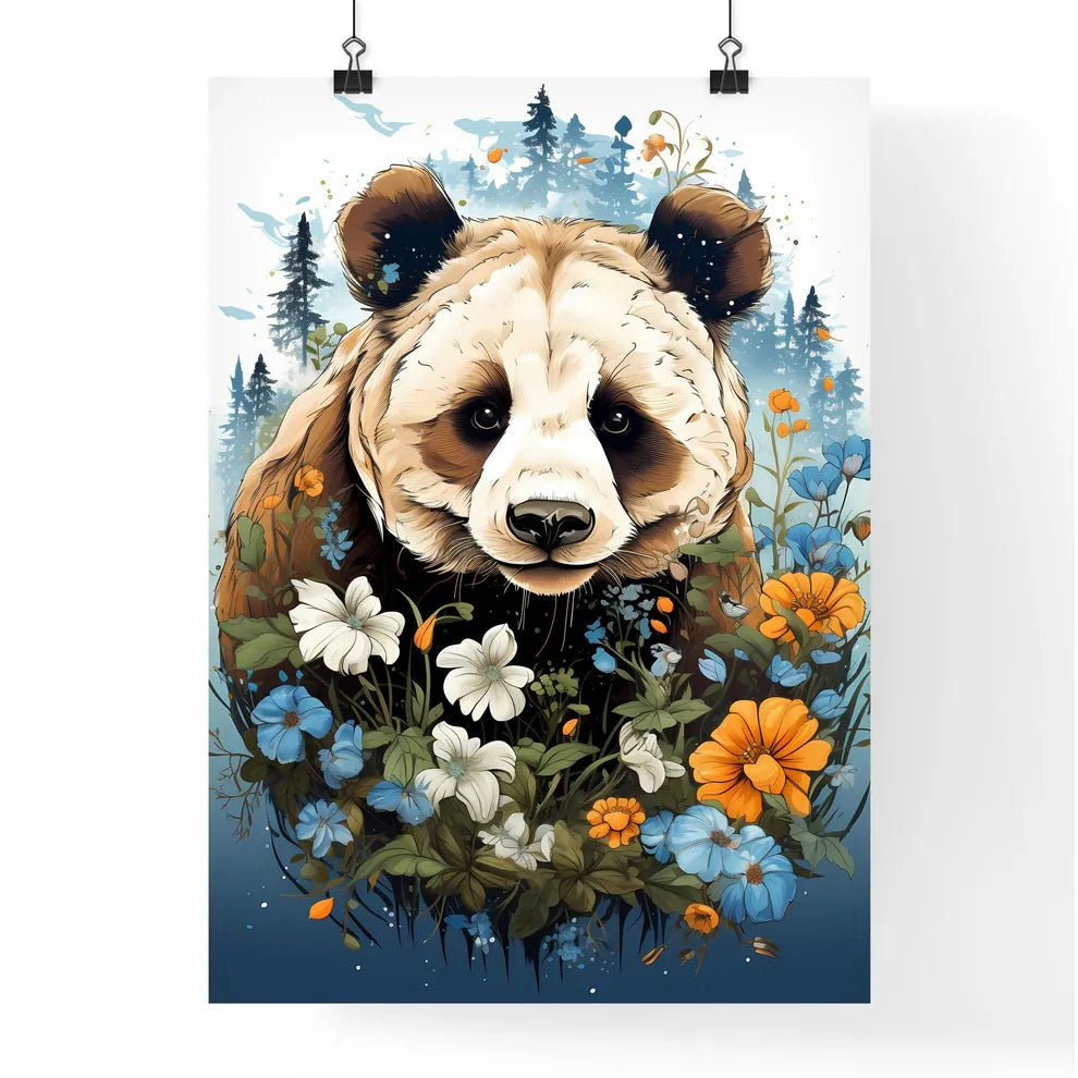 Bear Surrounded By Flowers Ar Poster