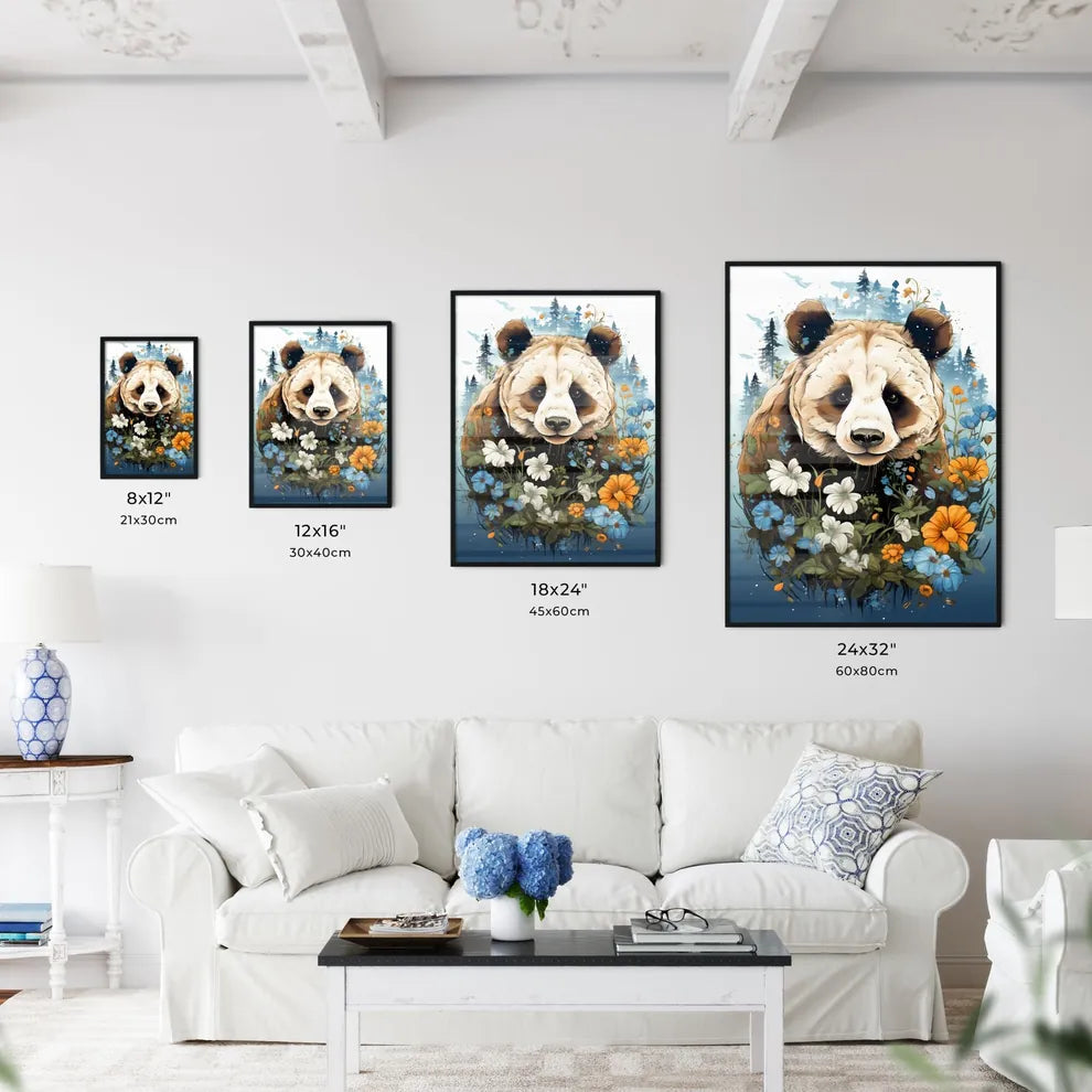 Bear Surrounded By Flowers Ar Art Print