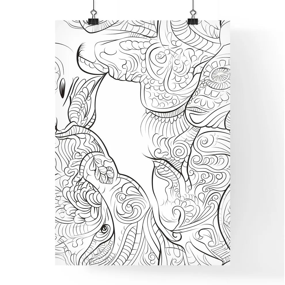 Black And White Drawing Of A Couple Of Anima Poster