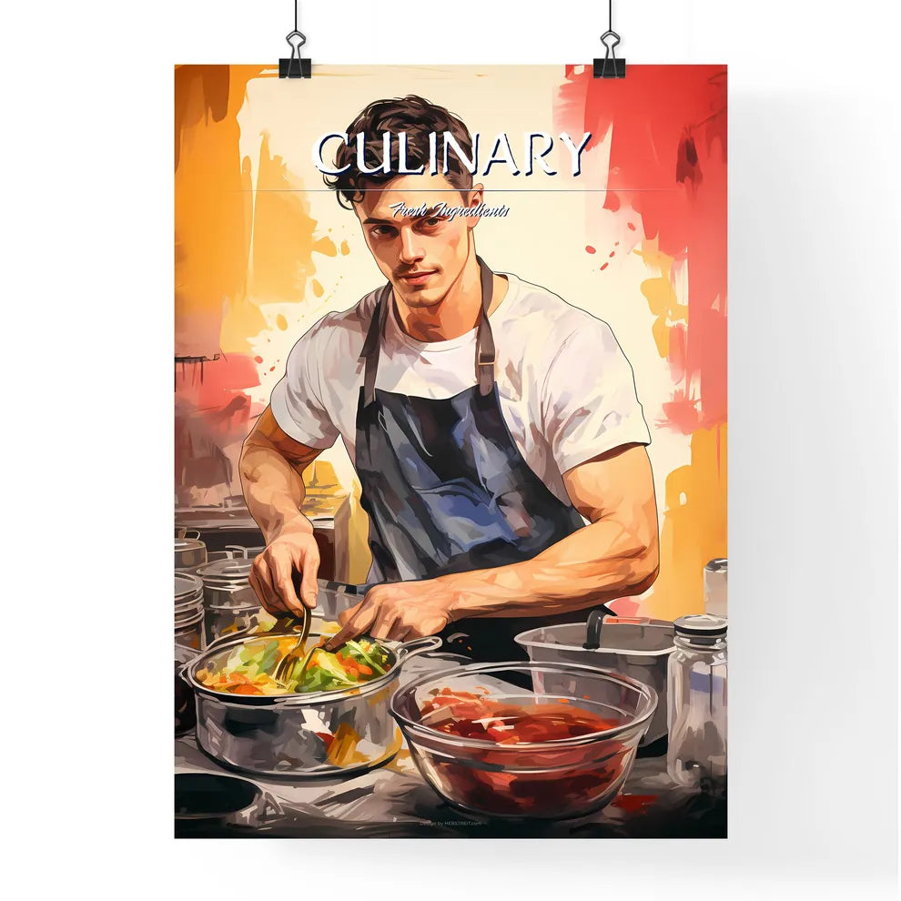 Man In An Apron Cooking Art Prin Poster