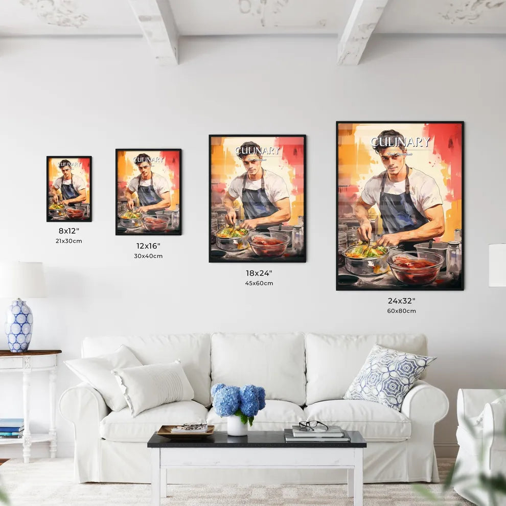 Man In An Apron Cooking Art Prin Size Chart
