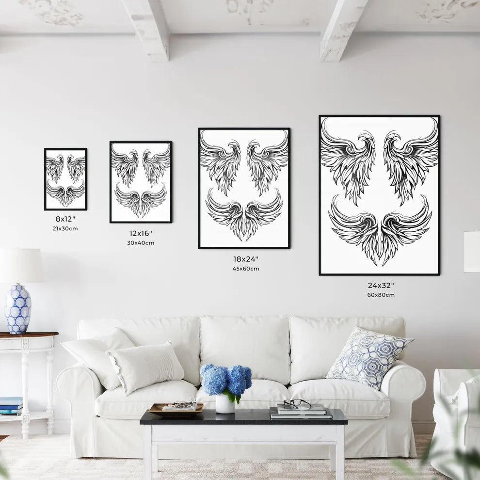 Set Of Wings With Swirls Art  Art Print