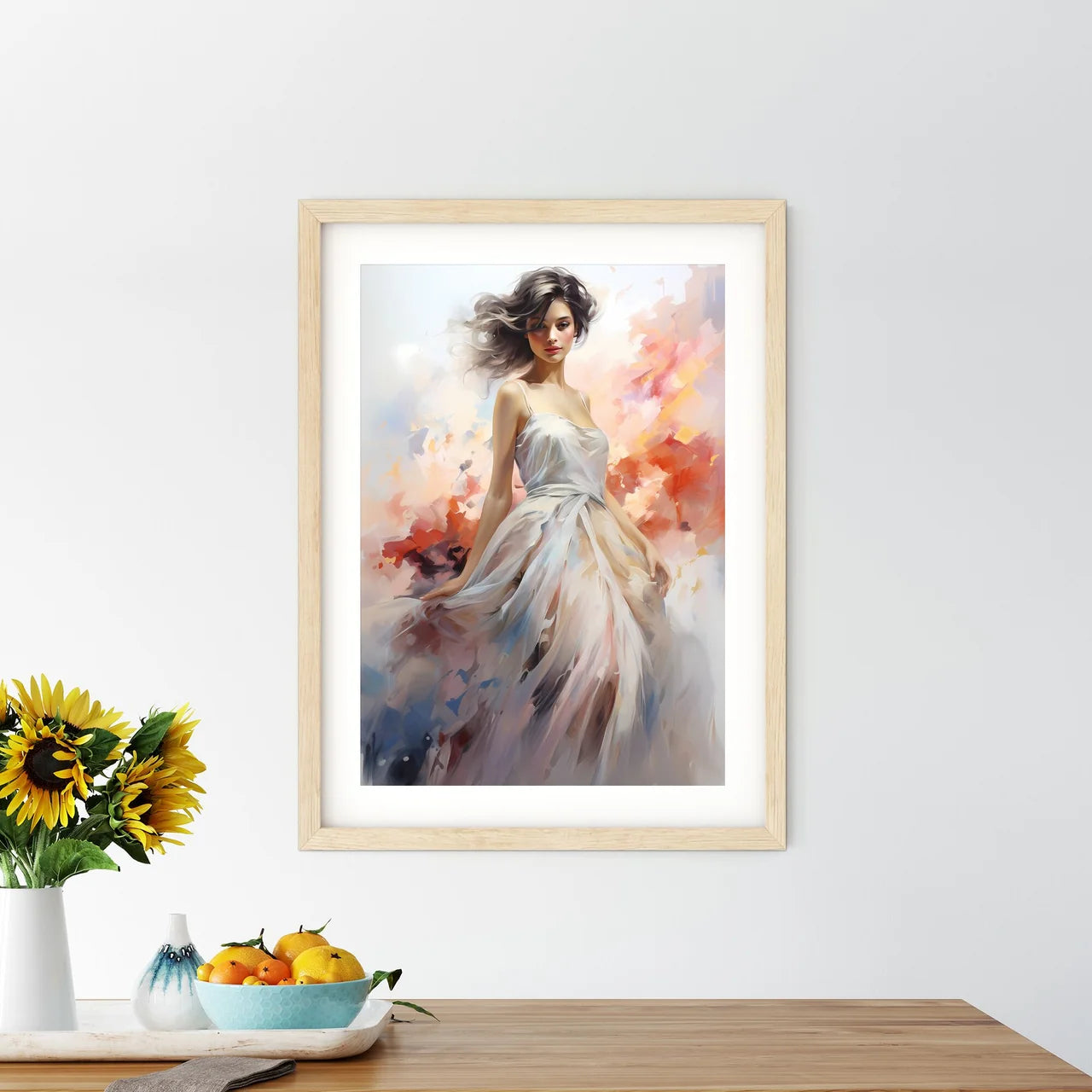 Painting Of A Woman In A White Dress Art Pri - Kitchen Hangings