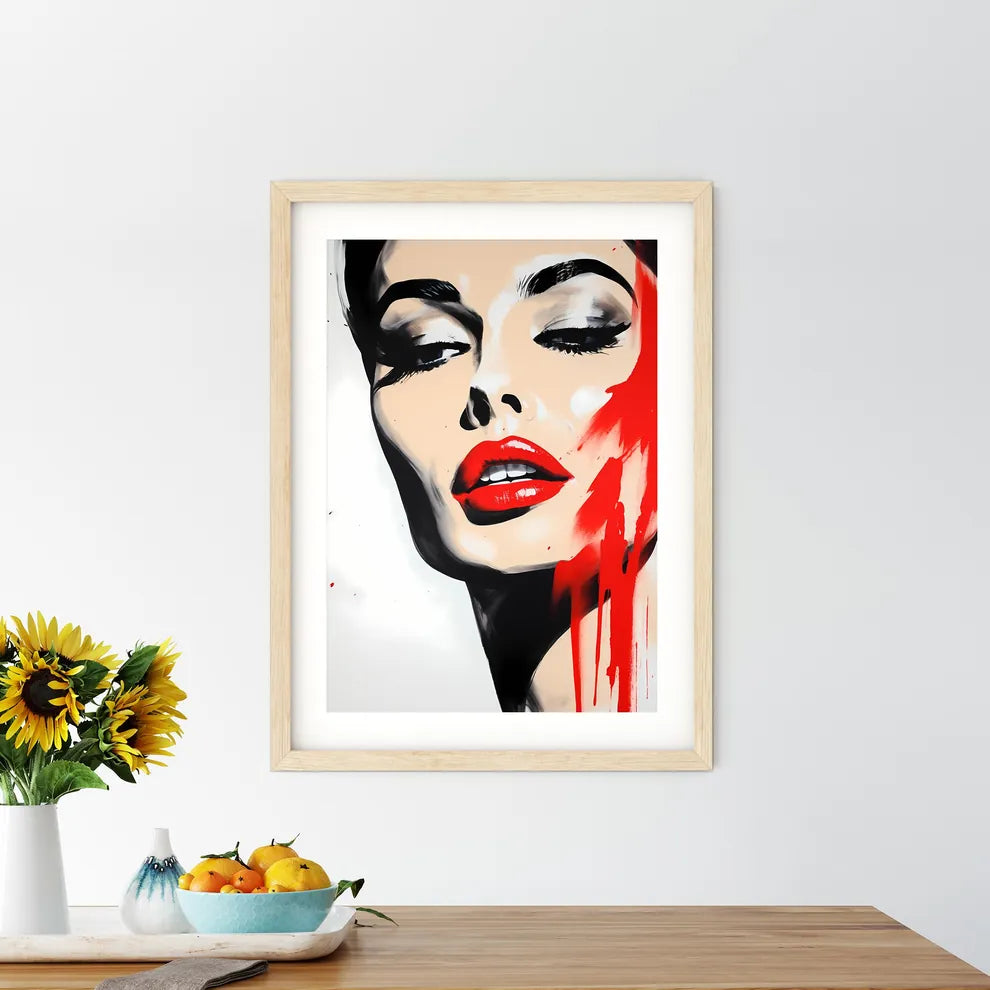 Painting Of A Woman With Red Lipstick Art Pr - Kitchen Hangings