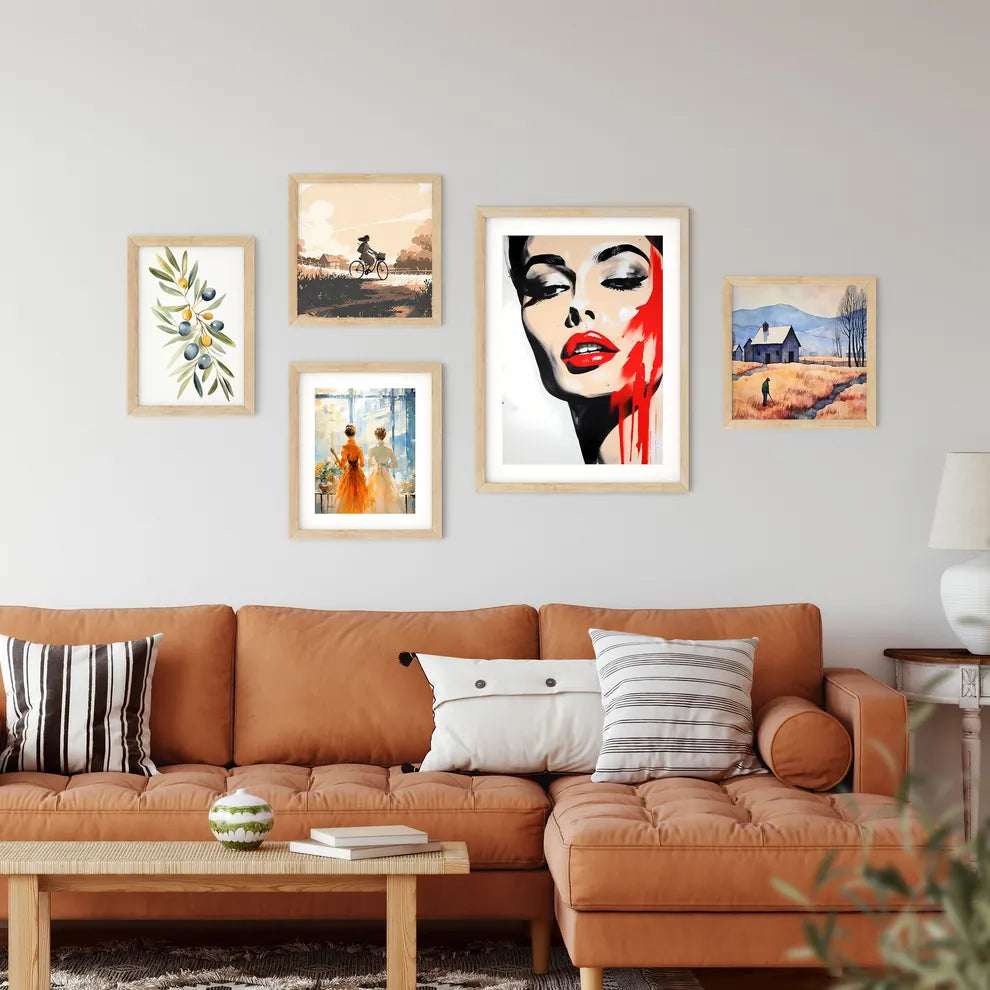 Painting Of A Woman With Red Lipstick Art Pr Framed Print