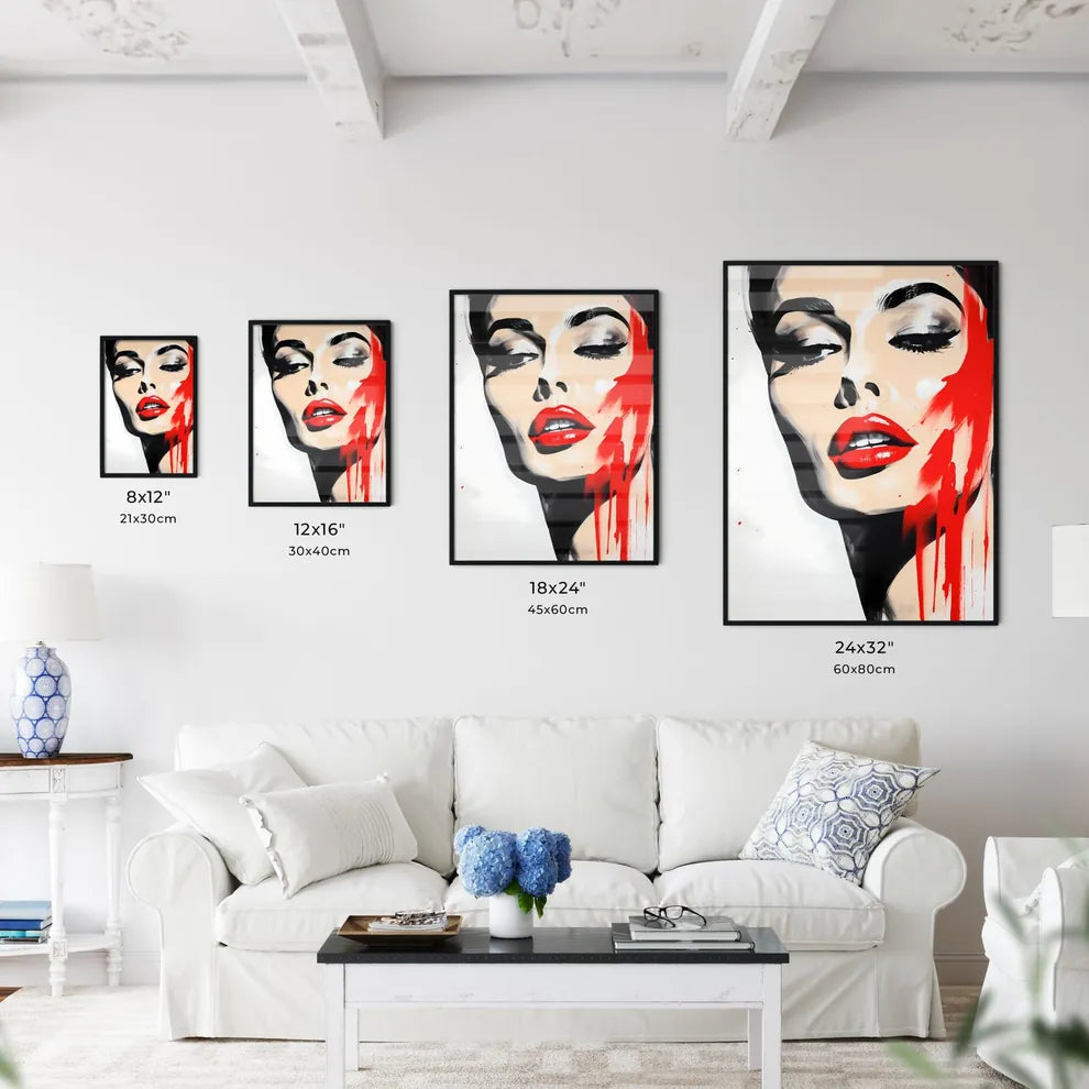 Painting Of A Woman With Red Lipstick Art Pr Wall Art
