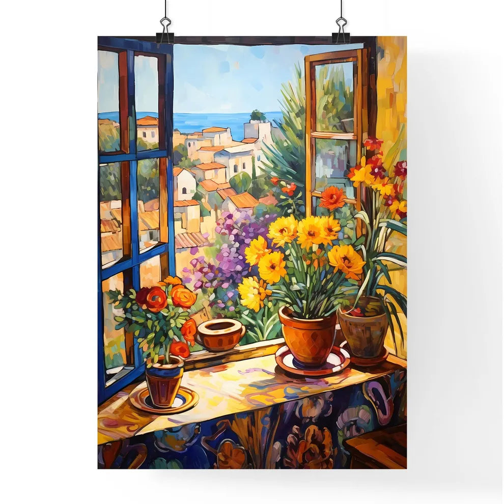 Painting Of Flowers On A Window Sill Art Print Poster