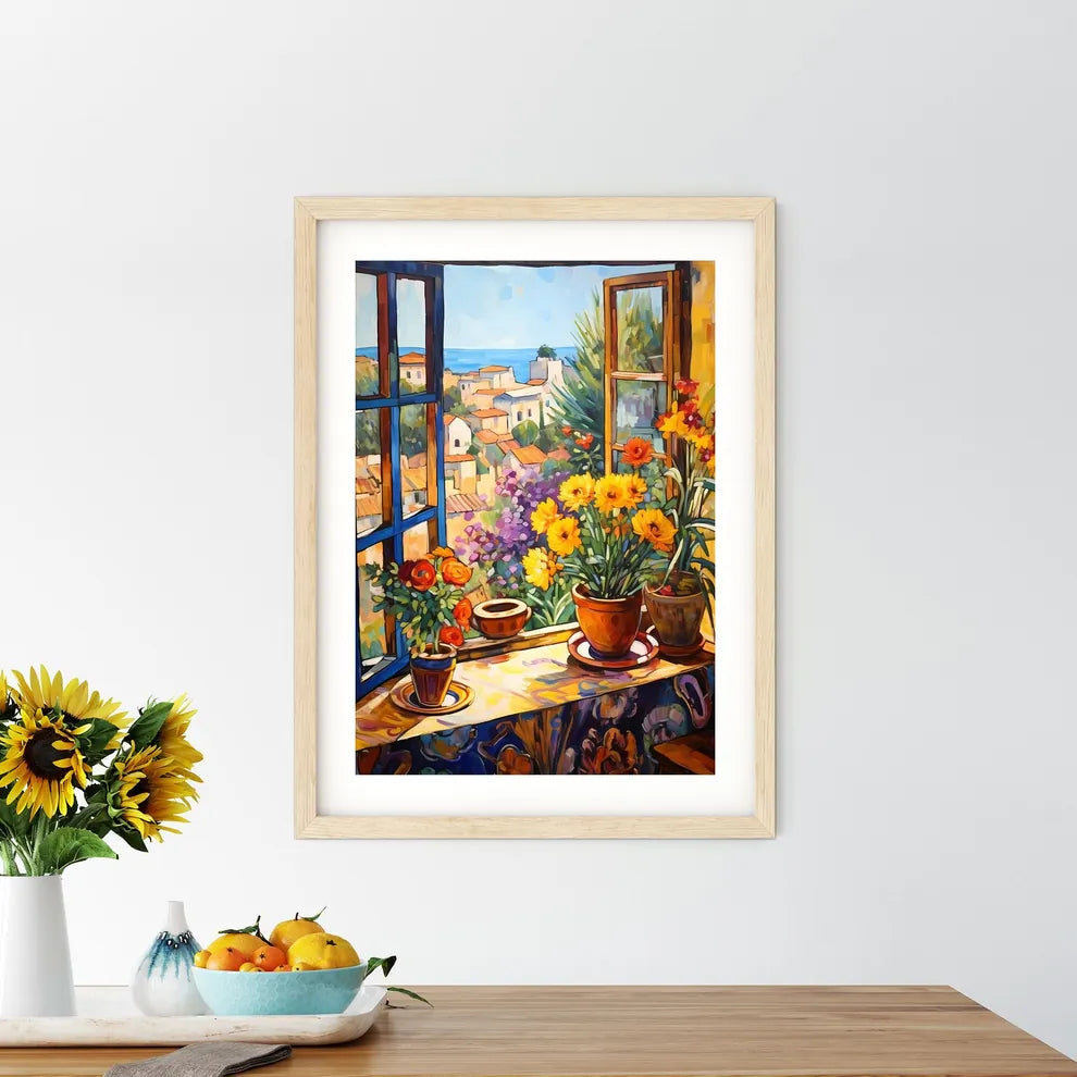 Painting Of Flowers On A Window Sill Art Print Size Chart