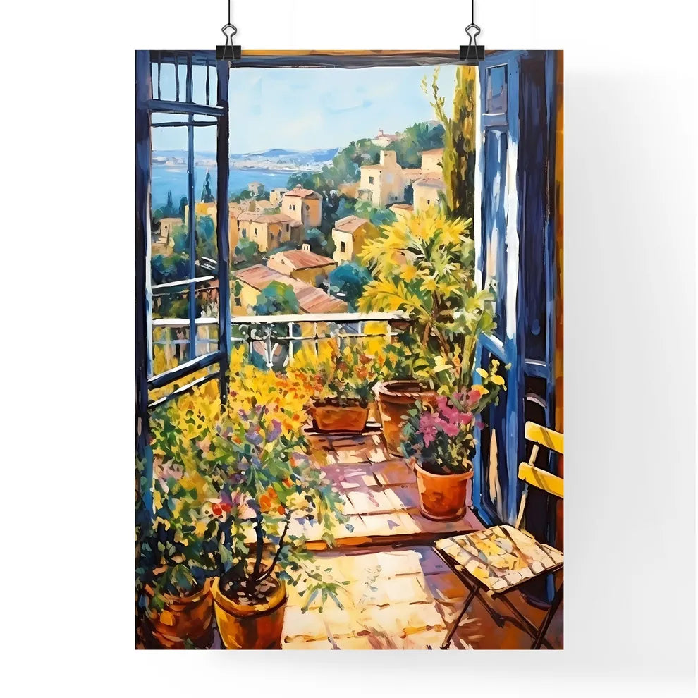 Painting Of A Balcony With Plants And Flowers Art Print Poster